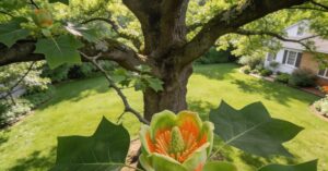 Tulipanowiec po 10 latach: Liriodendron tulipifera Aureomarginatum w ogrodzie